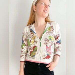 CAbi Rainbow Butterflies Button Front Cotton Blend 34 Sleeve CardiganS Small